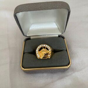 Gold Stainless Steel Horse and Horseshoe Ring.